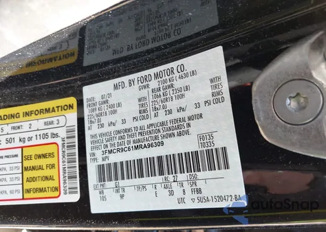 2021 Ford Bronco Sport Big Bend from USA, damaged, VIN 3FMCR9B61MRA96309